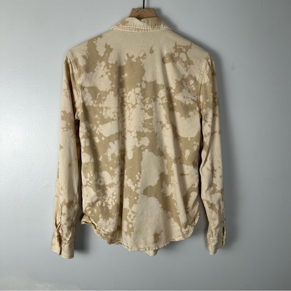 SUNDRY Bleach Tie Dye Button Down Shirt, Size 1 (Small 4-6) Cream/Tan - Picture 2 of 7
